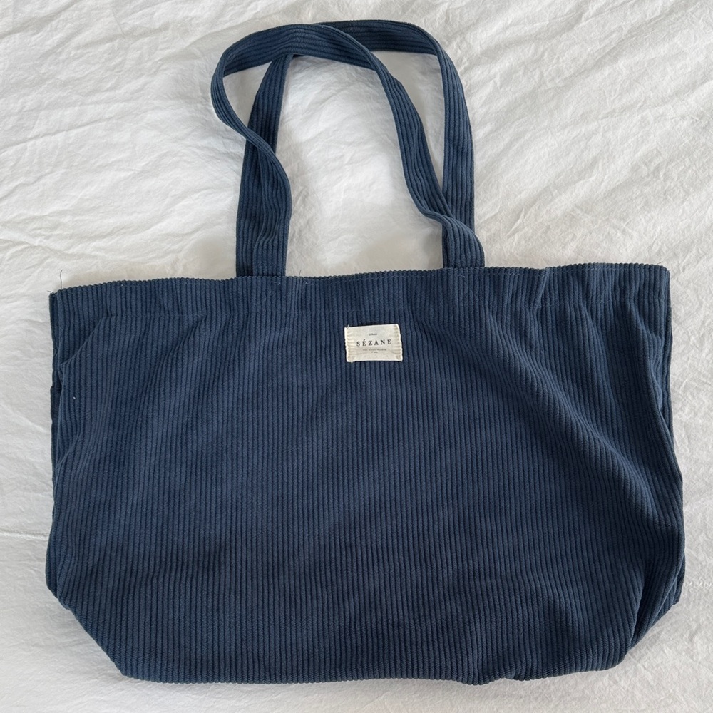Sezane navy corduroy tote